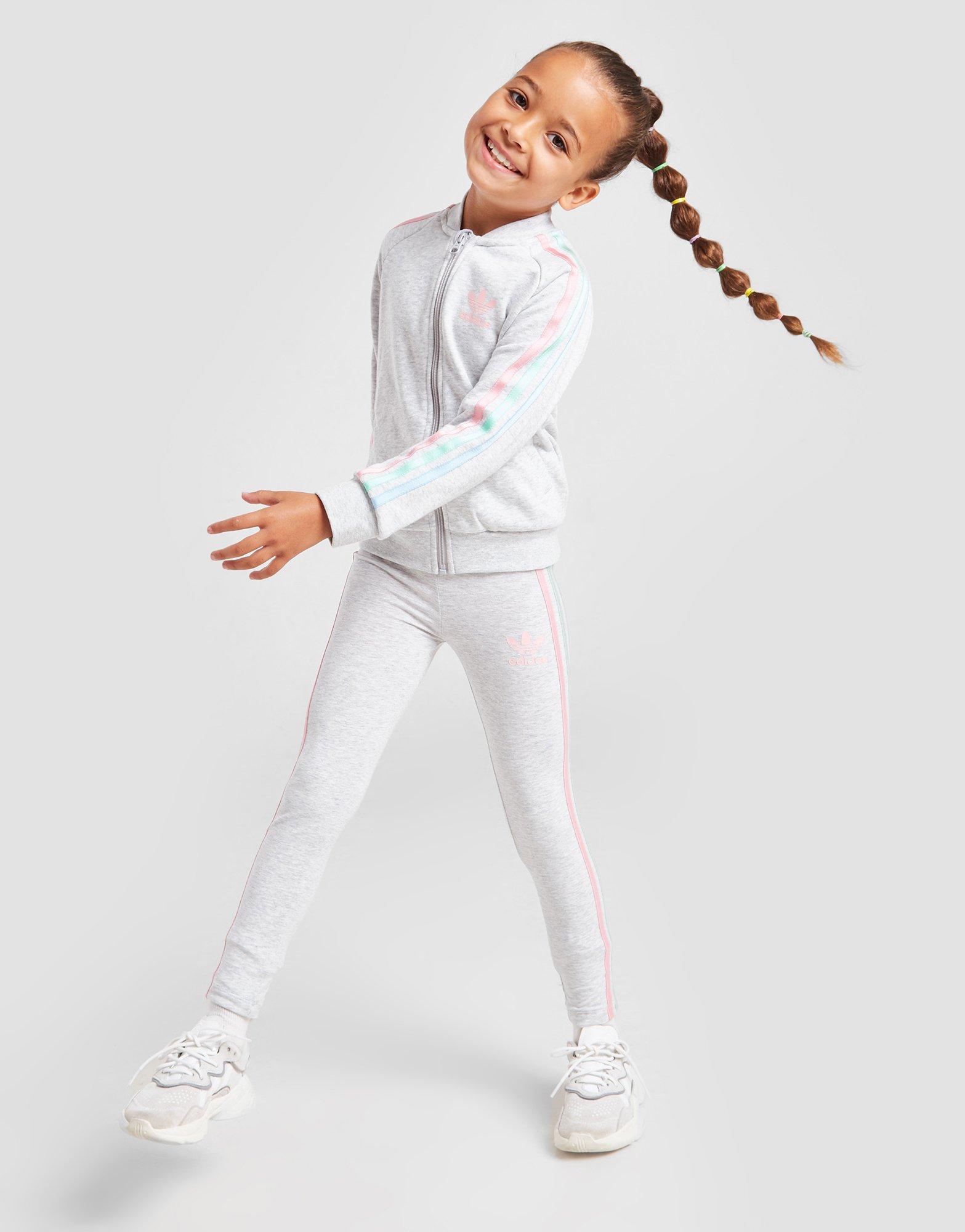 Komplet dresowy dziecięcy ADIDAS DRES GIRLS' TRISTRIPE TRACK TOP/LEGGINGS GU1818 Szary