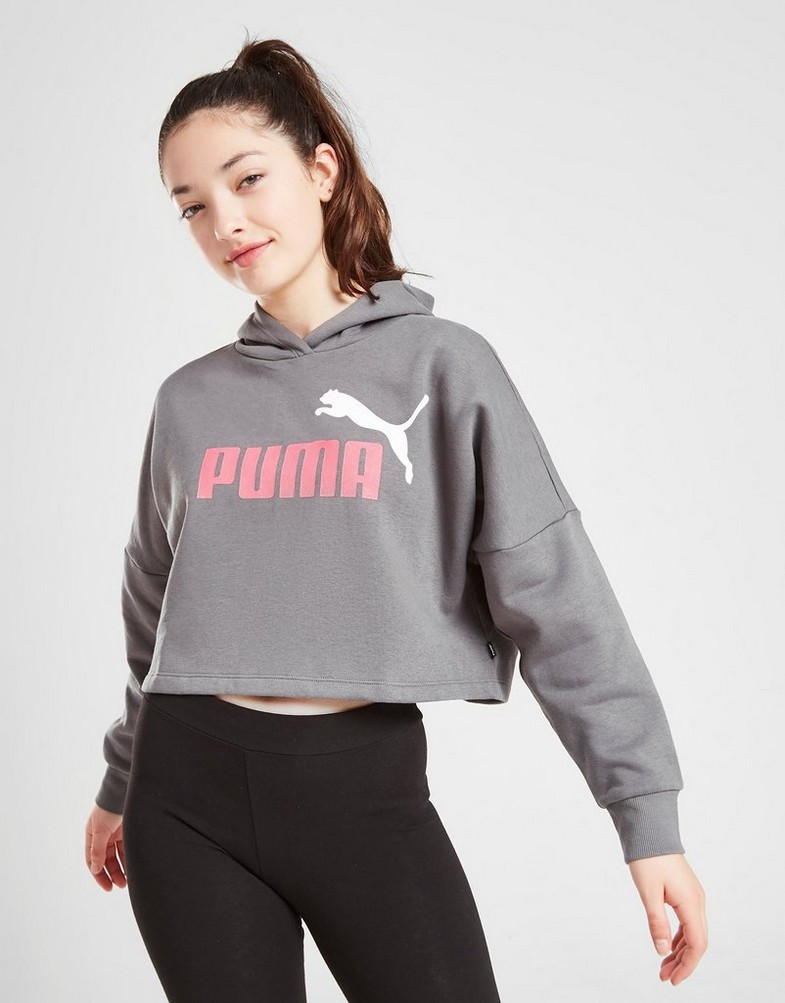 Detská mikina PUMA MIKINA S KAPUCŇOU GIRLS' CORE CROP HOODIE JUN 84868603 Sivá