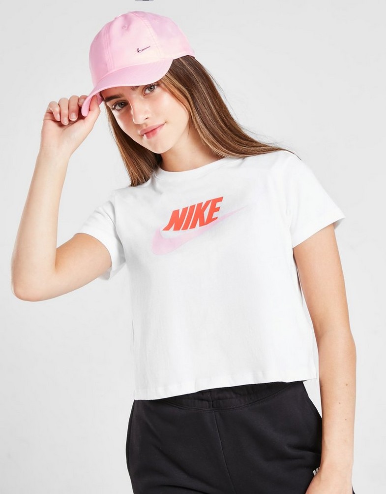 Koszulka, t-shirt dziecięcy NIKE T-SHIRT GIRLS' CROPPED T-SHIRT JUNIOR DA6925105 Biały