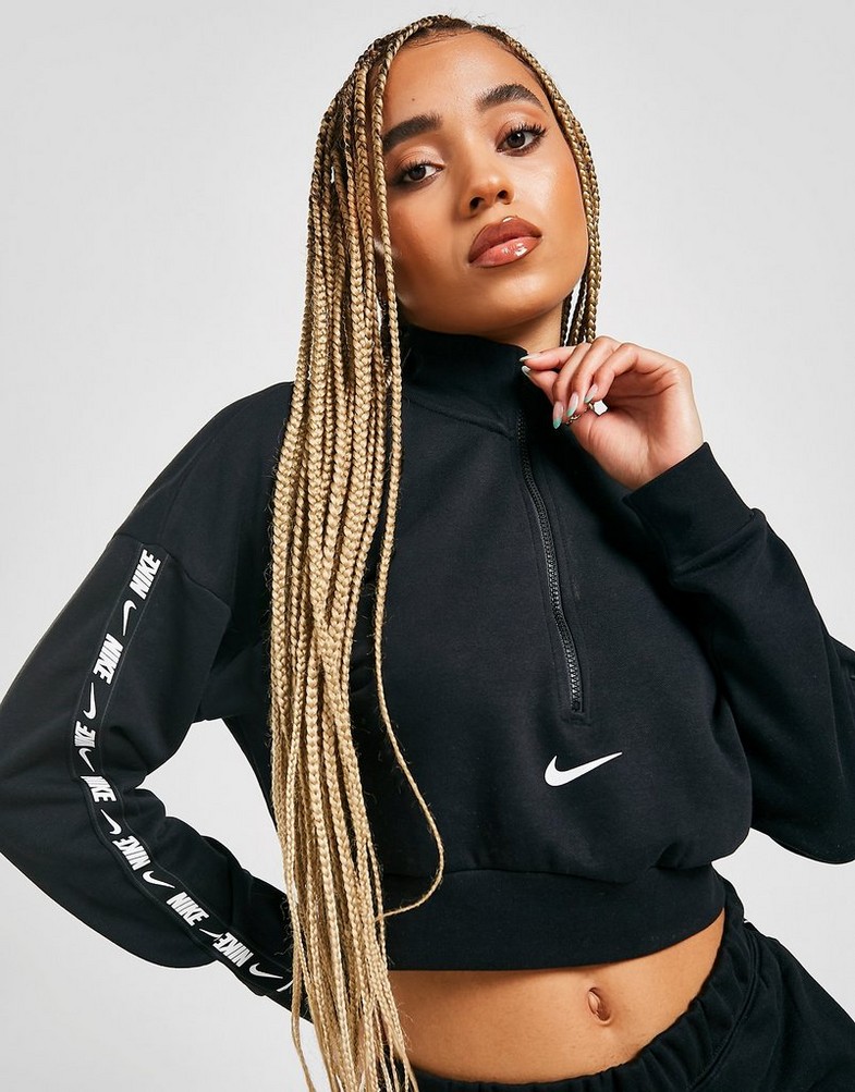 Bluza damska NIKE BLUZA Z KAPTUREM TAPE LOGO 1/4 ZIP CROP TOP DM4670010 Czarny
