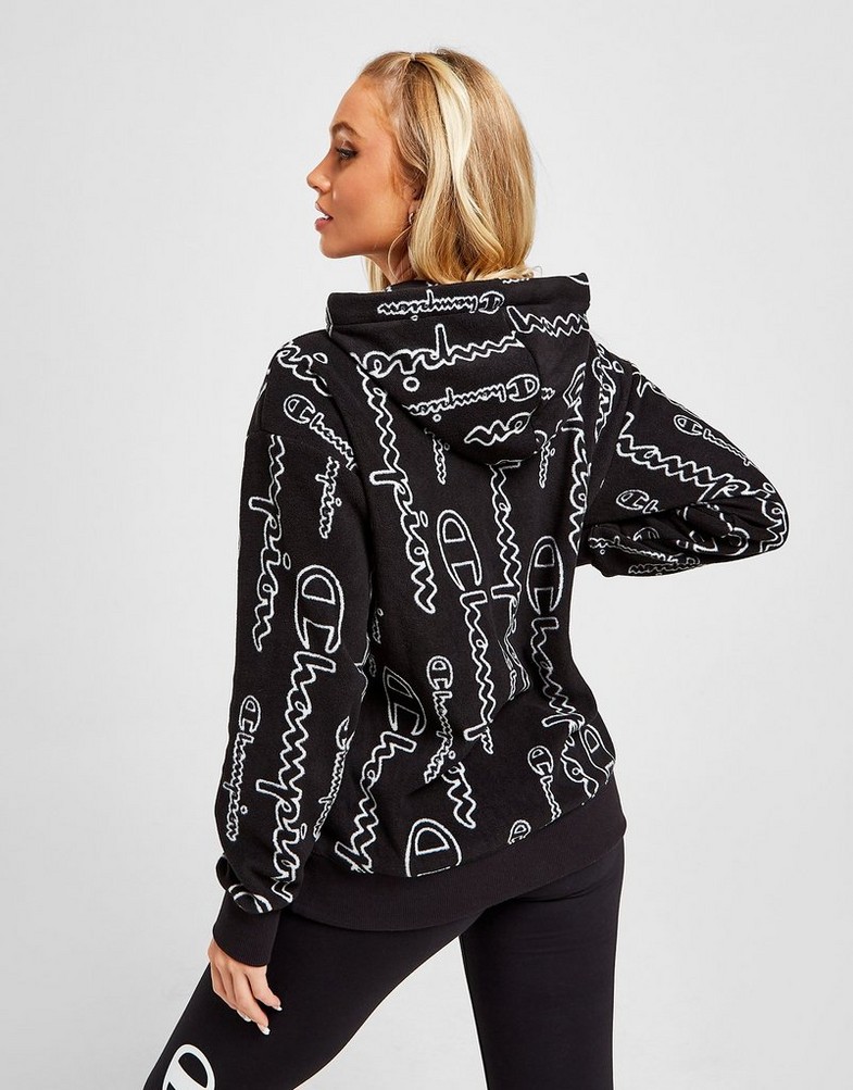 Bluza damska CHAMPION Z KAPTUREM ALL OVER PRINT POLAR FLEECE HOODIE 114498NBKALLOVRKL001 Czarny