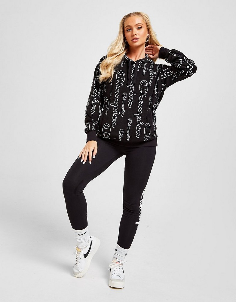 Bluza damska CHAMPION Z KAPTUREM ALL OVER PRINT POLAR FLEECE HOODIE 114498NBKALLOVRKL001 Czarny
