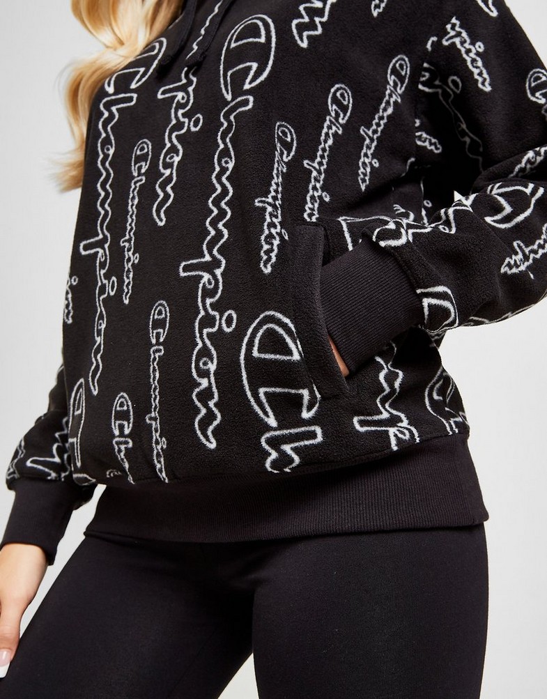 Bluza damska CHAMPION Z KAPTUREM ALL OVER PRINT POLAR FLEECE HOODIE 114498NBKALLOVRKL001 Czarny