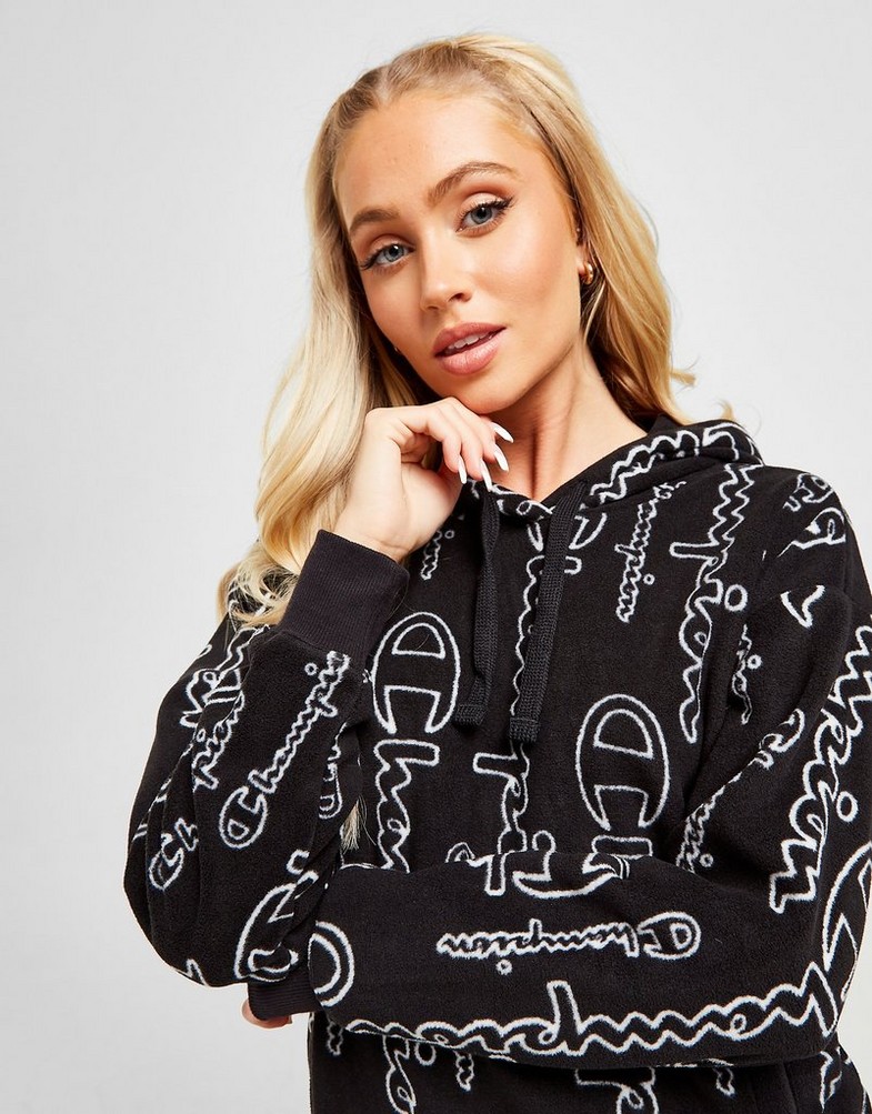 Bluza damska CHAMPION Z KAPTUREM ALL OVER PRINT POLAR FLEECE HOODIE 114498NBKALLOVRKL001 Czarny