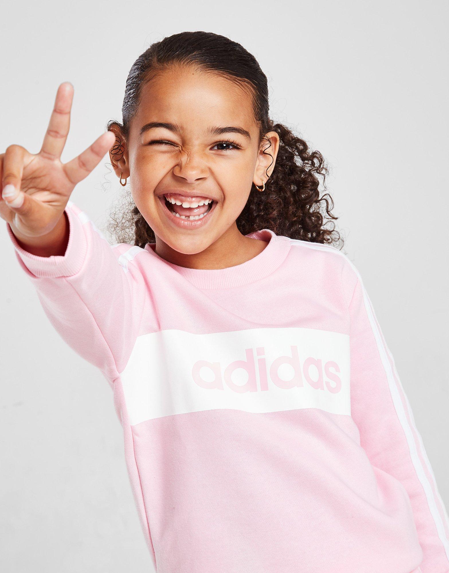 Dětská tepláková souprava ADIDAS DRES GIRLS' LINEAR ESSENTIAL CREW HD7334 Bílá
