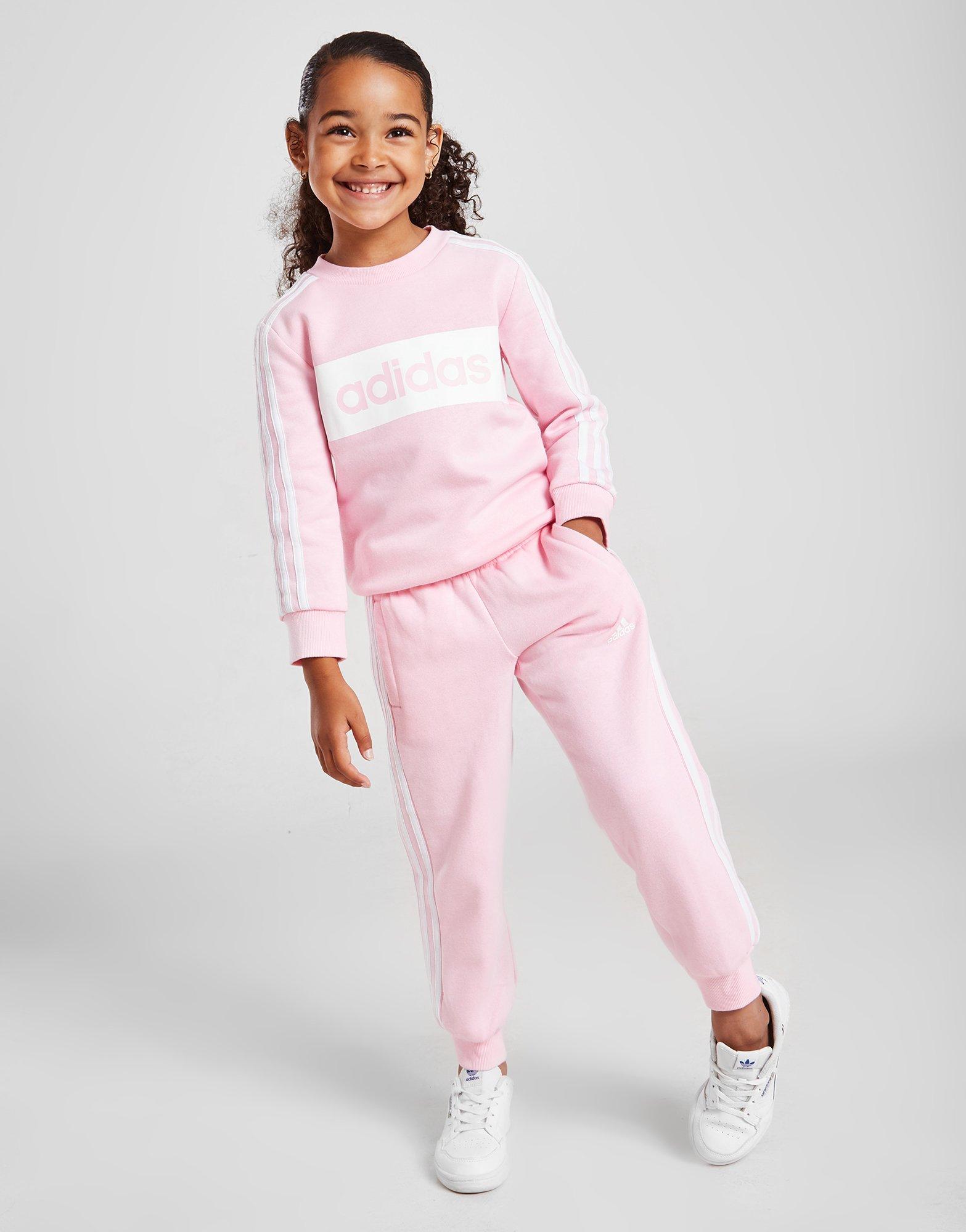 Dětská tepláková souprava ADIDAS DRES GIRLS' LINEAR ESSENTIAL CREW HD7334 Bílá