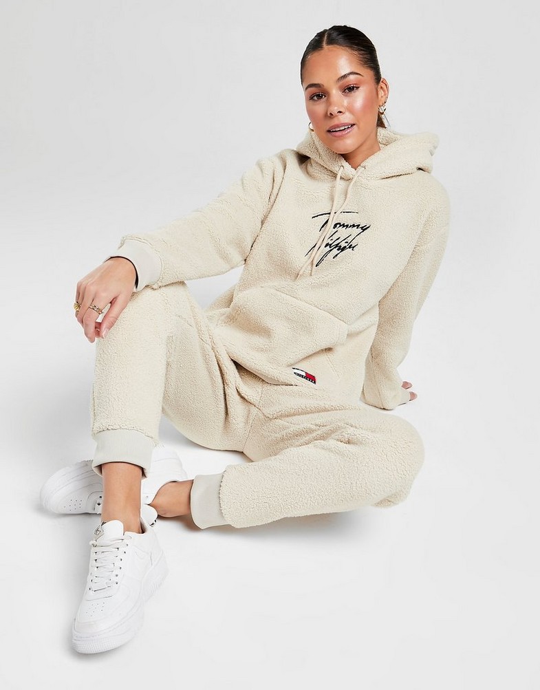 Bluza damska TOMMY HILFIGER Z KAPTUREM SHERPA HOODIE UW0UW03229AC1 Beżowy