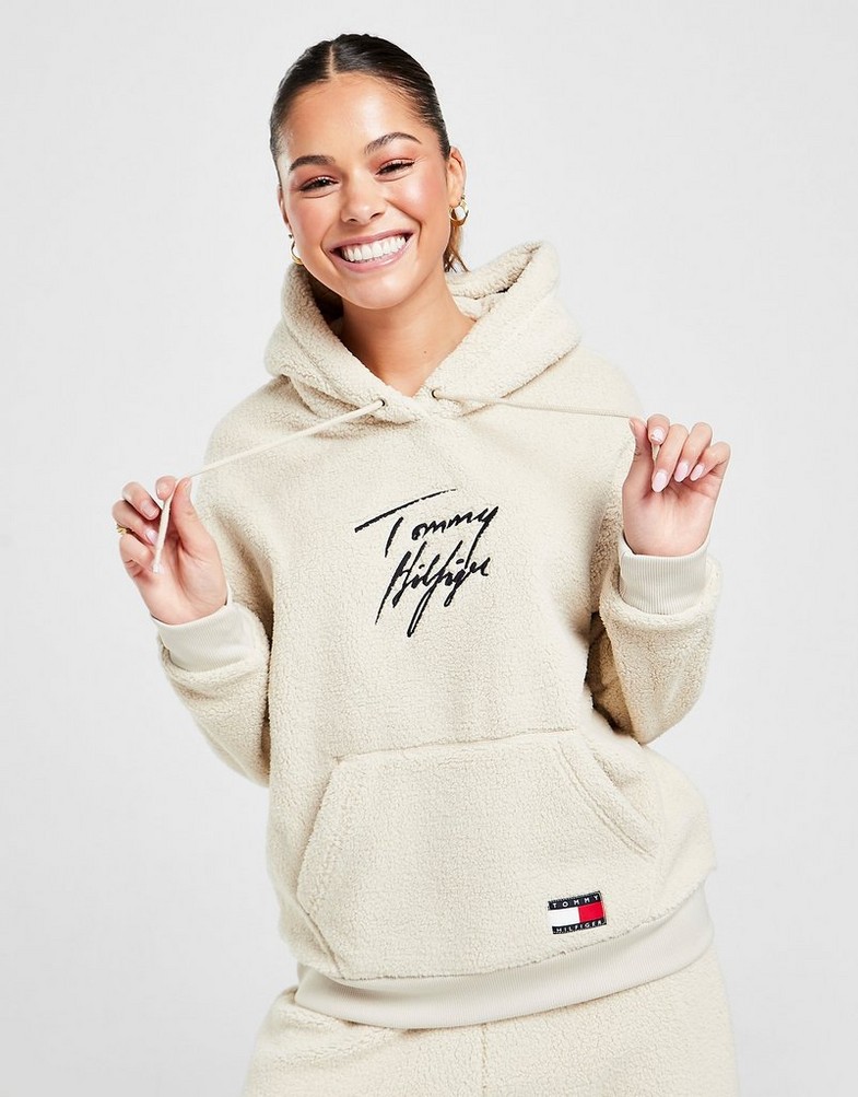 Bluza damska TOMMY HILFIGER Z KAPTUREM SHERPA HOODIE UW0UW03229AC1 Beżowy