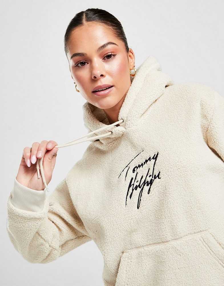 Bluza damska TOMMY HILFIGER Z KAPTUREM SHERPA HOODIE UW0UW03229AC1 Beżowy