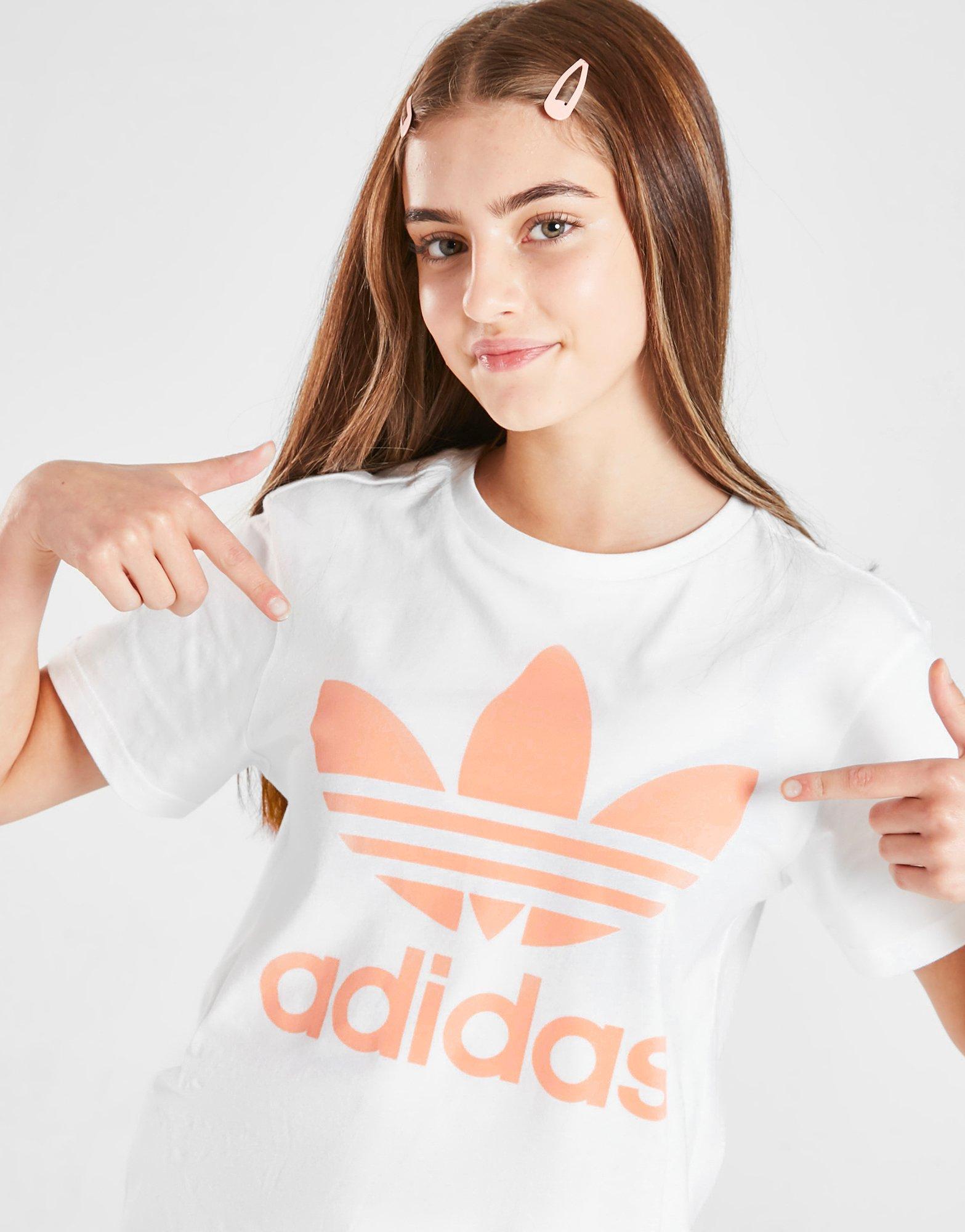 Koszulka, t-shirt dziecięcy ADIDAS T-SHIRT GIRLS' TREFOIL BOYFRIEND GIRL H35618 Biały
