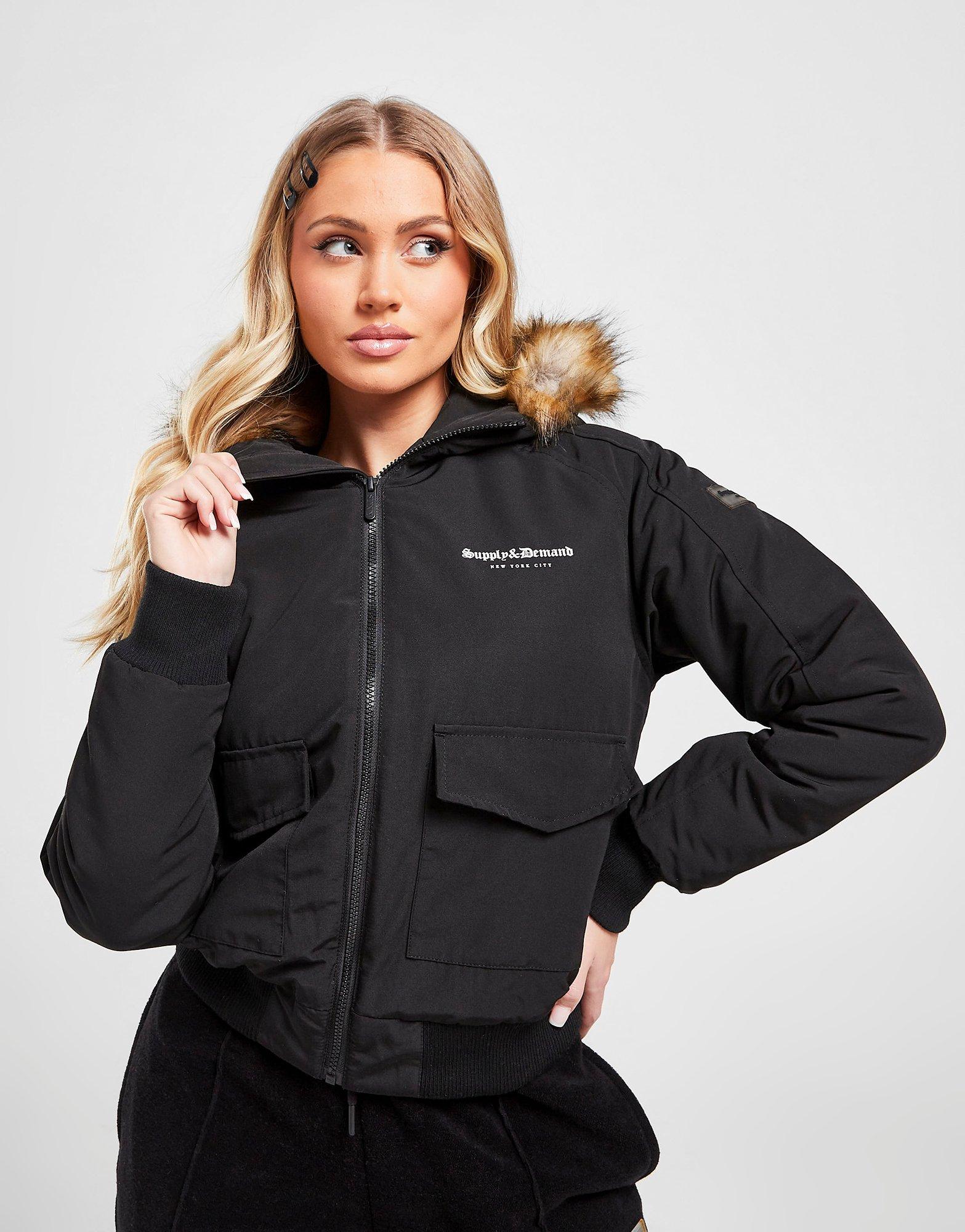 Női kabát SUPPLY & DEMAND KABÁT FUR HOODED BOMBER JACKET SUPTW15466BLK Fekete