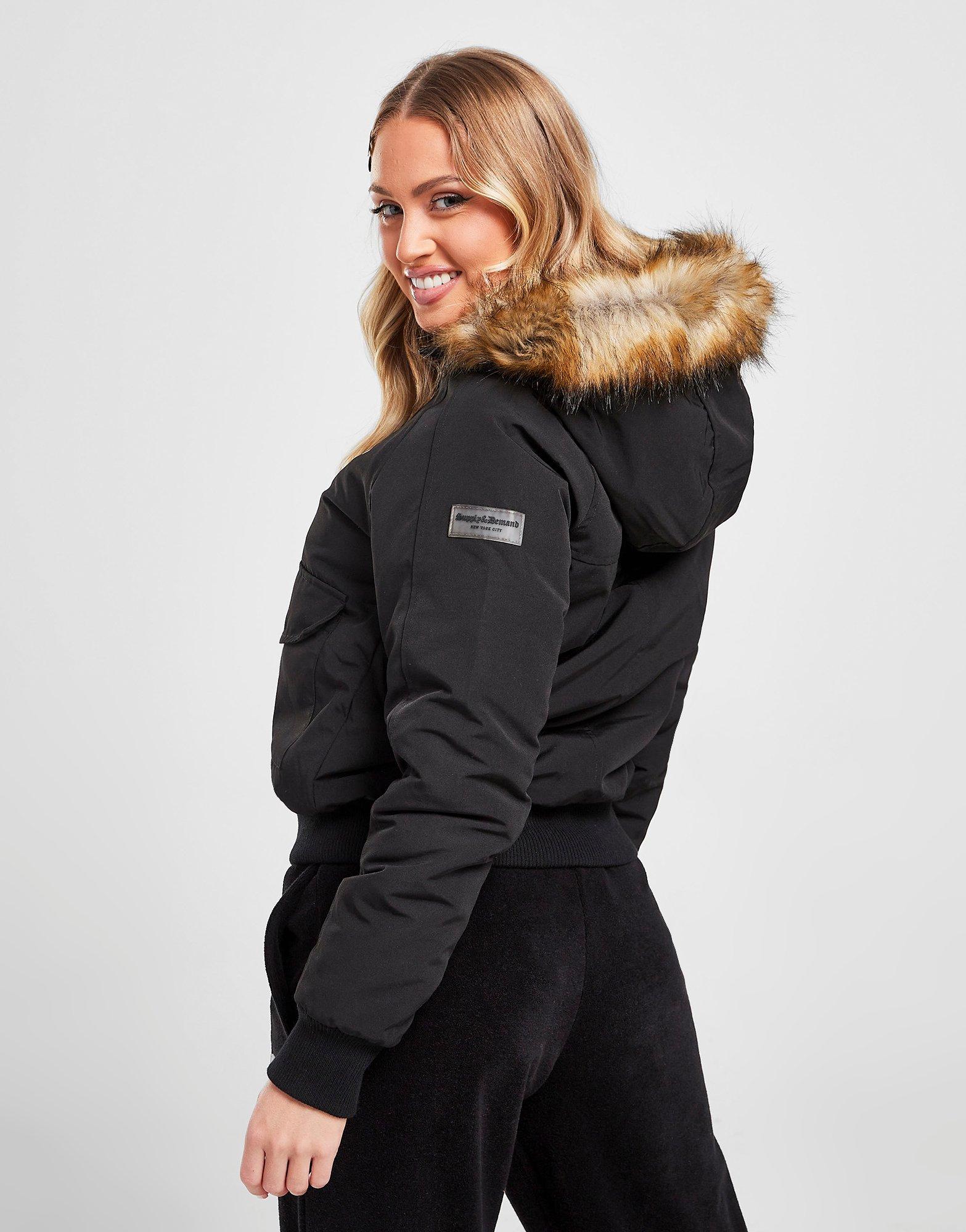 Női kabát SUPPLY & DEMAND KABÁT FUR HOODED BOMBER JACKET SUPTW15466BLK Fekete