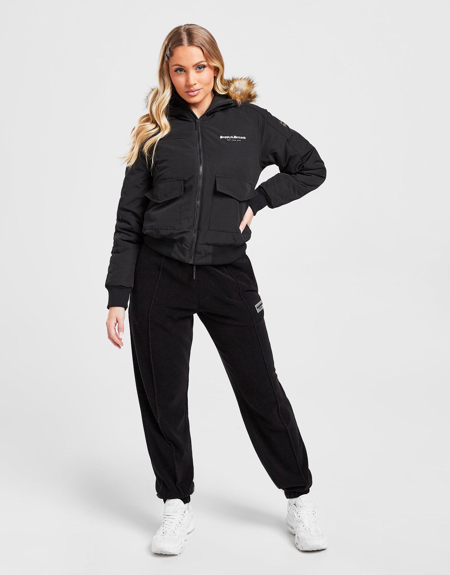 Női kabát SUPPLY & DEMAND KABÁT FUR HOODED BOMBER JACKET SUPTW15466BLK Fekete