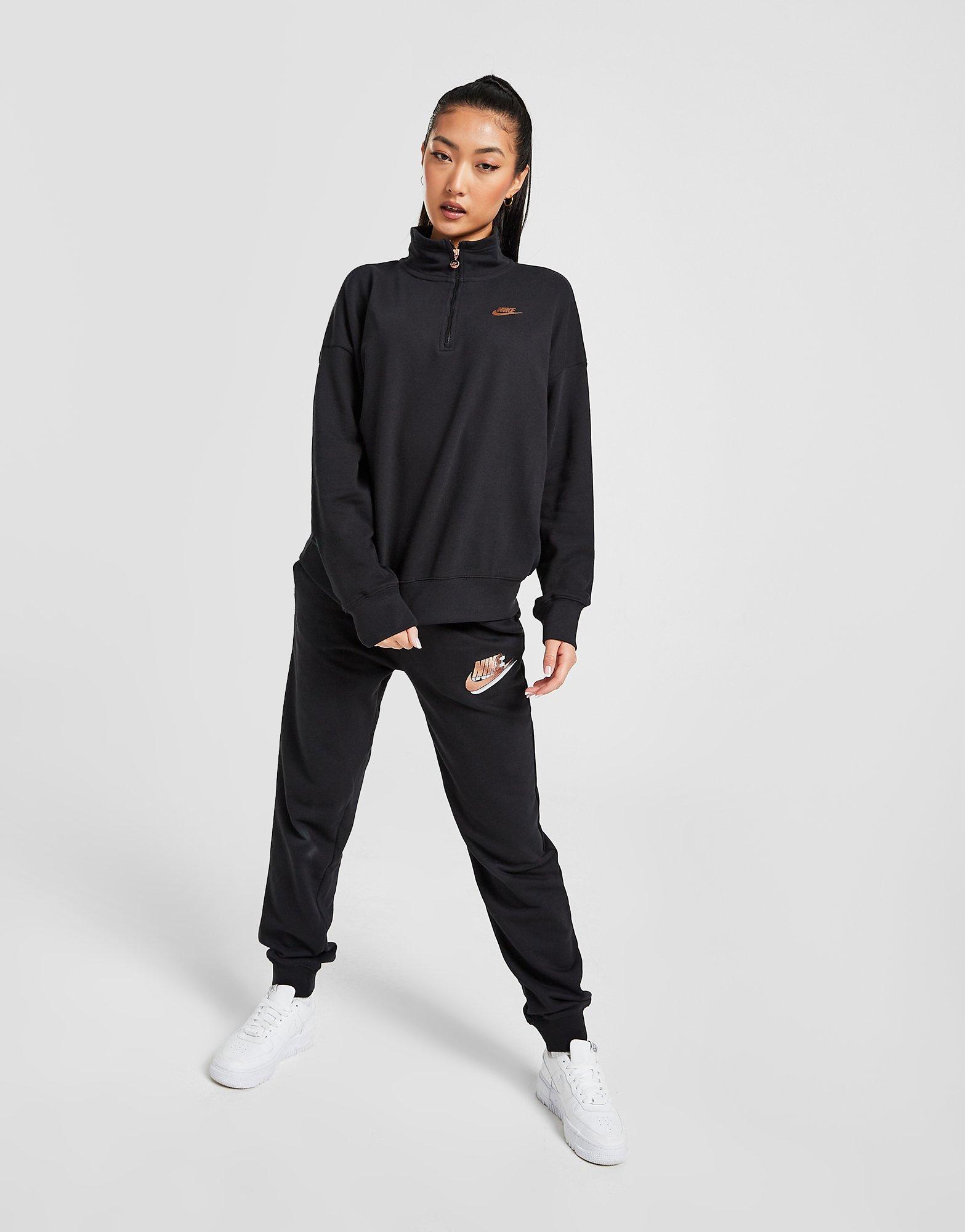 Bluză pentru femei NIKE BLUZĂ CU GLUGĂ DOUBLE FUTURA 1/4 ZIP FLEECE DO2552-010 Negru