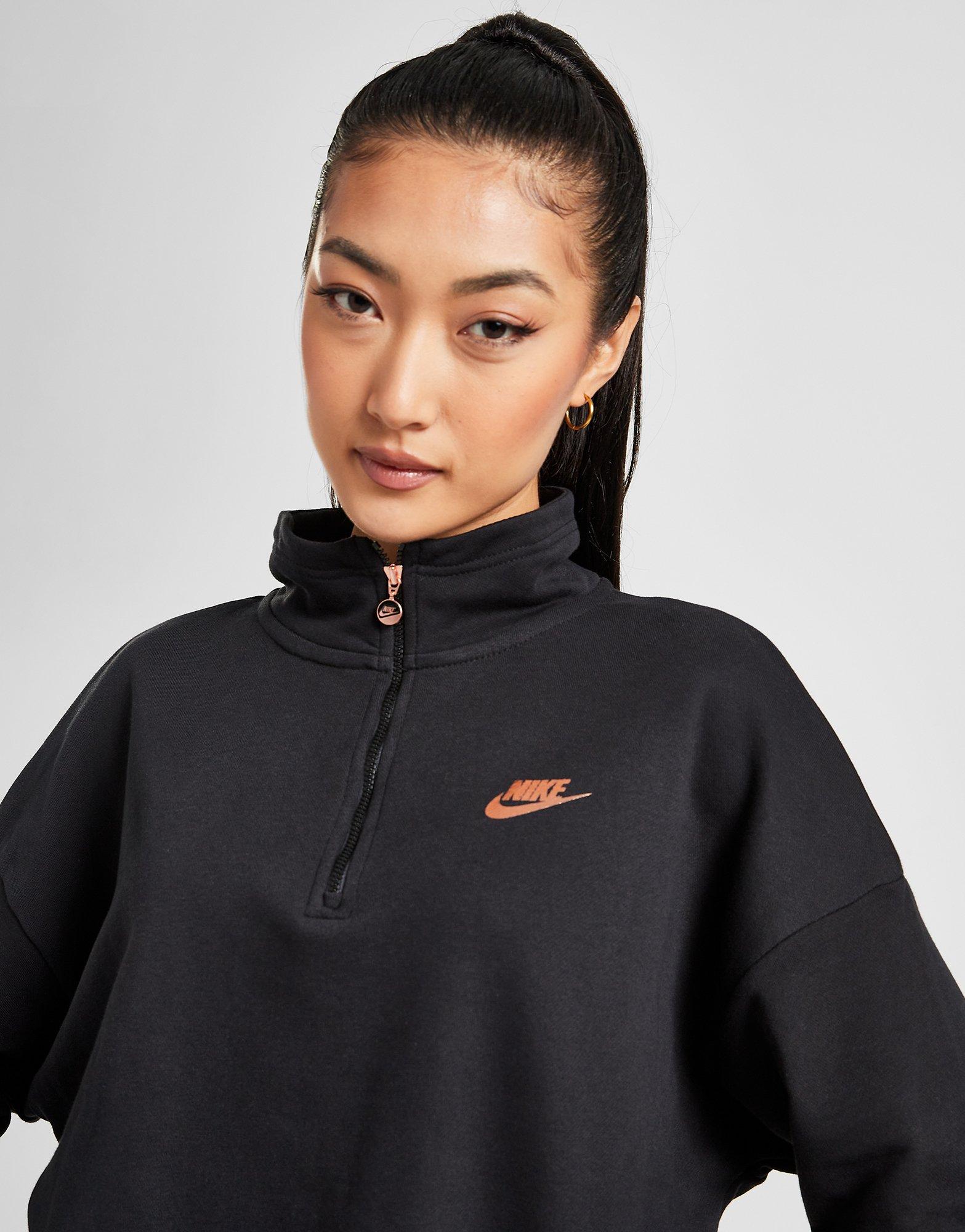 Bluză pentru femei NIKE BLUZĂ CU GLUGĂ DOUBLE FUTURA 1/4 ZIP FLEECE DO2552-010 Negru