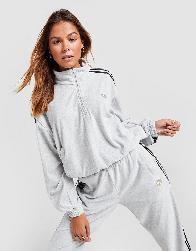 Bluza damska ADIDAS BLUZA Z KAPTUREM VELOUR 1/4 ZIP TOP H18007 Szary