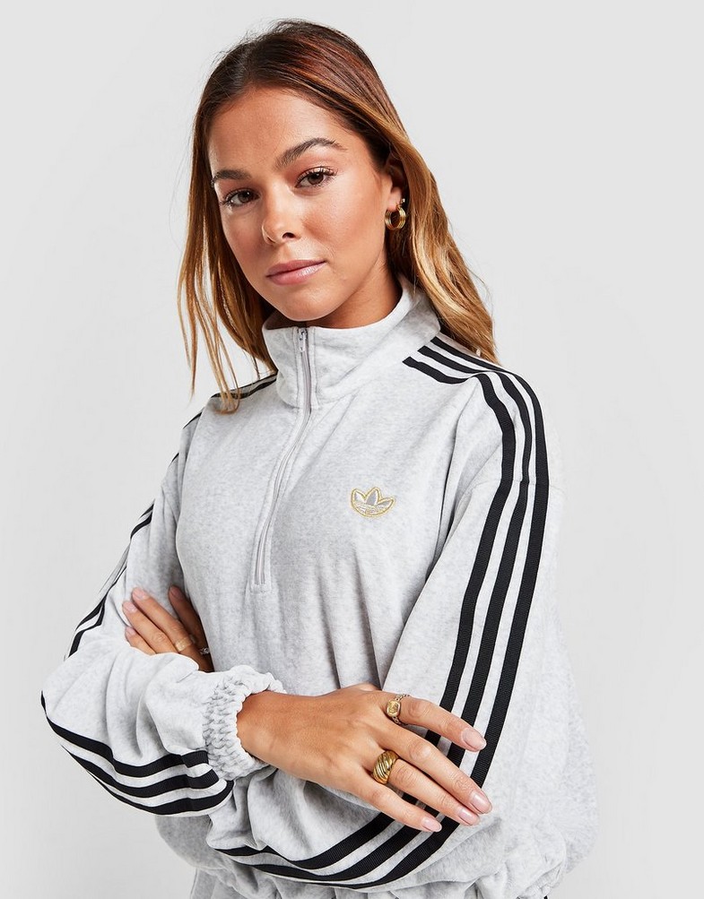 Bluza damska ADIDAS BLUZA Z KAPTUREM VELOUR 1/4 ZIP TOP H18007 Szary