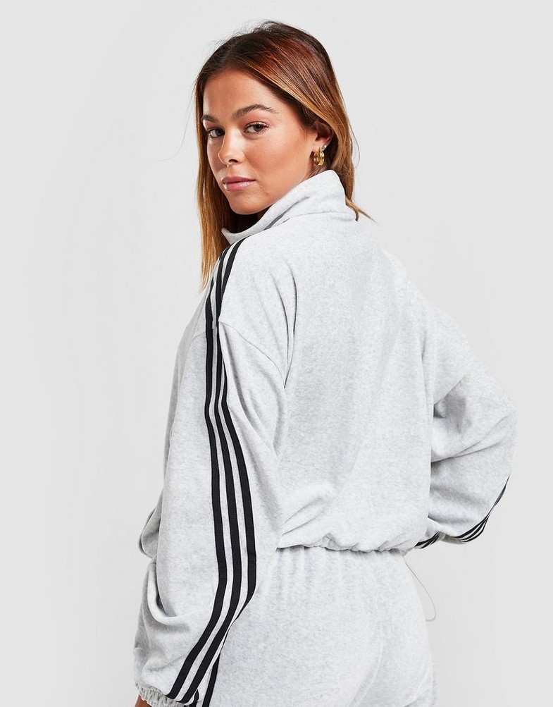 Bluza damska ADIDAS BLUZA Z KAPTUREM VELOUR 1/4 ZIP TOP H18007 Szary