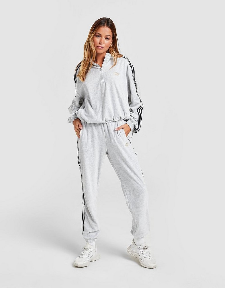 Bluza damska ADIDAS BLUZA Z KAPTUREM VELOUR 1/4 ZIP TOP H18007 Szary