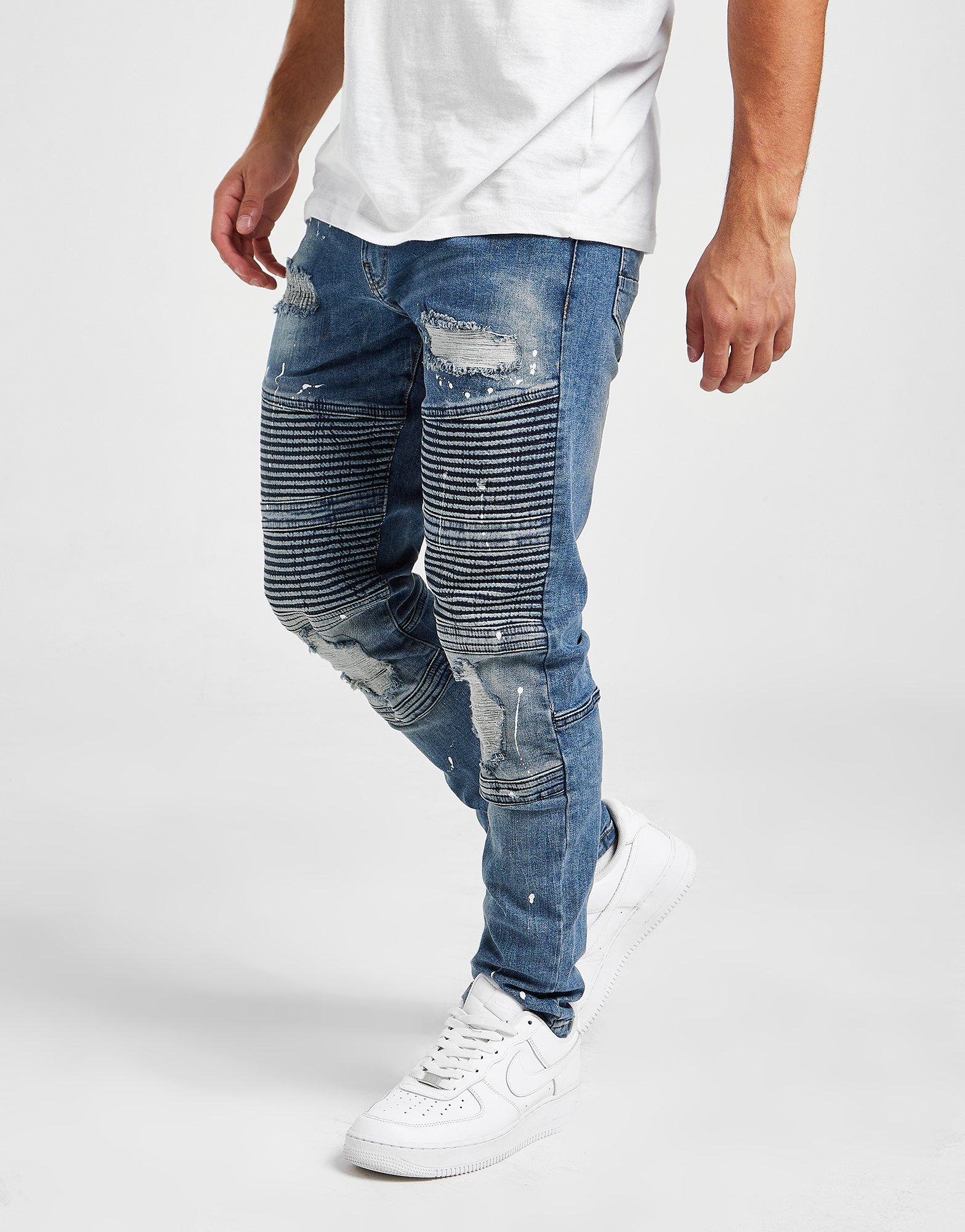 Pánske nohavice SUPPLY & DEMAND NOHAVICE  BIKER BLEACH JEANS SUPTM15644 Modrá