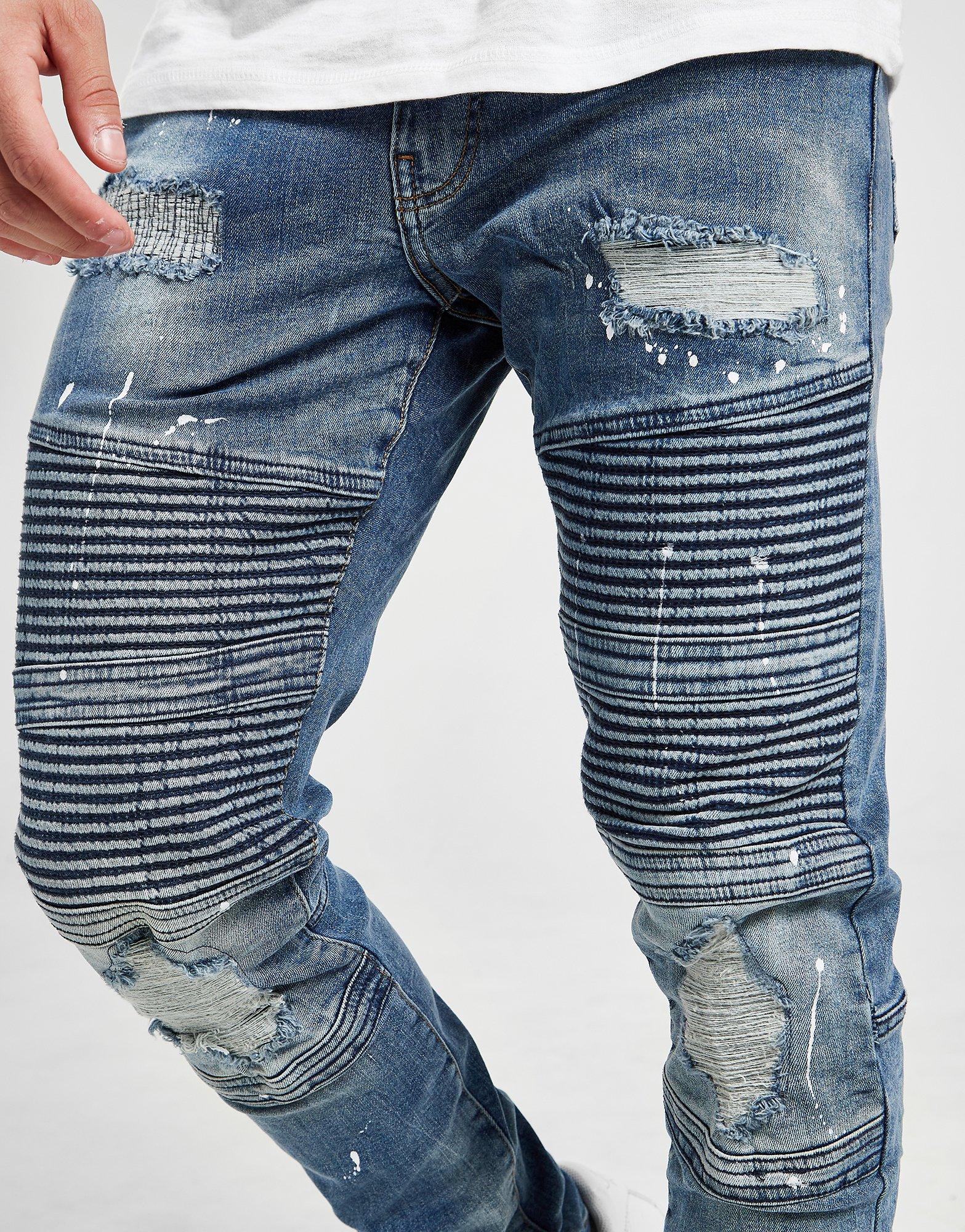 Pánske nohavice SUPPLY & DEMAND NOHAVICE  BIKER BLEACH JEANS SUPTM15644 Modrá