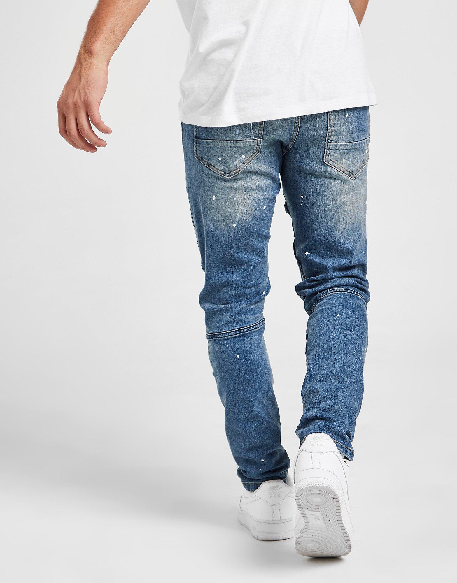 Pánske nohavice SUPPLY & DEMAND NOHAVICE  BIKER BLEACH JEANS SUPTM15644 Modrá