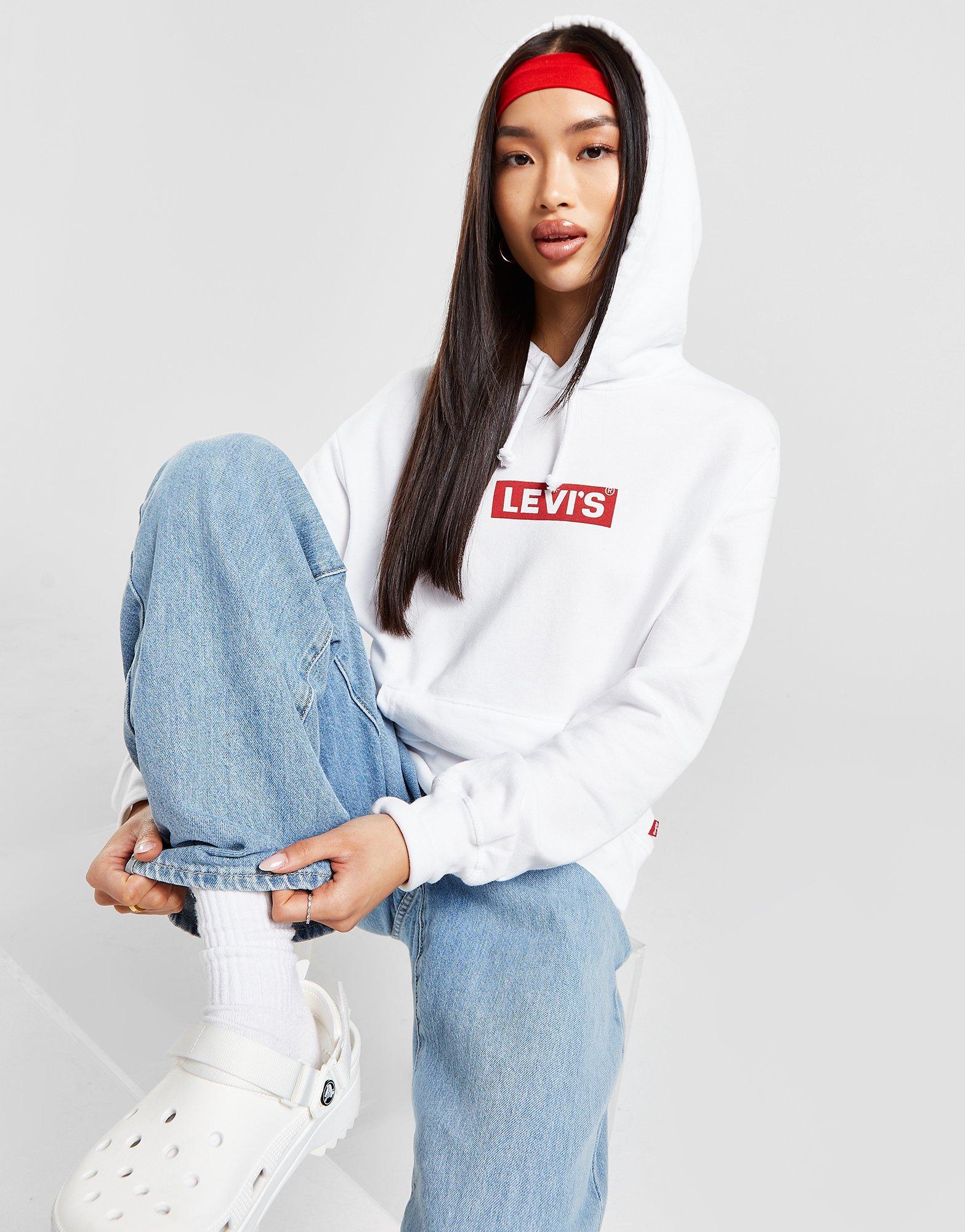 Dámska mikina LEVI'S MIKINA S KAPUCŇOU BOXTAB HOOD WHT/RED A2640-0017 Biela