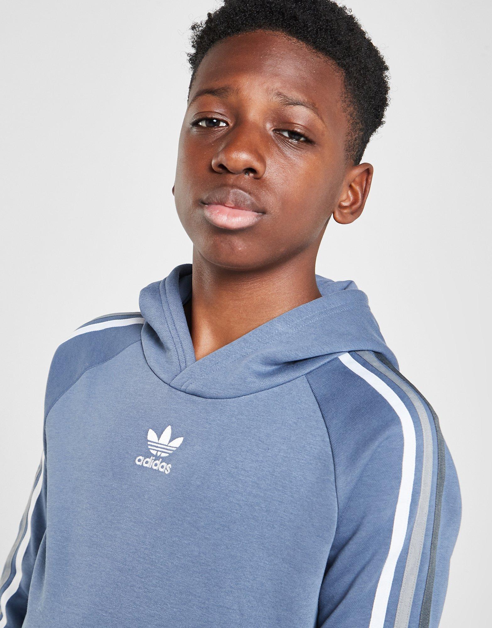 Detská mikina ADIDAS MIKINA S KAPUCŇOU OVERHEAD TRI STRIPE HF2646 Modrá