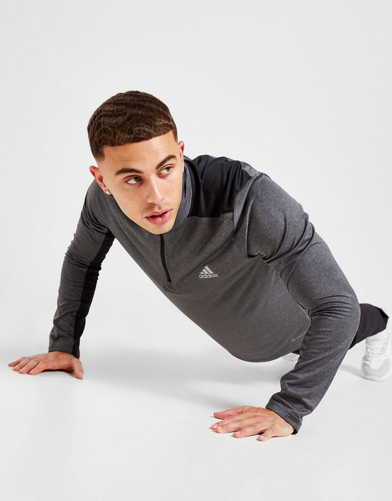 Koszulka, t-shirt męski ADIDAS DŁUGI RĘKAW TECH 1/2 ZIP TRACK TOP HI3498 Szary