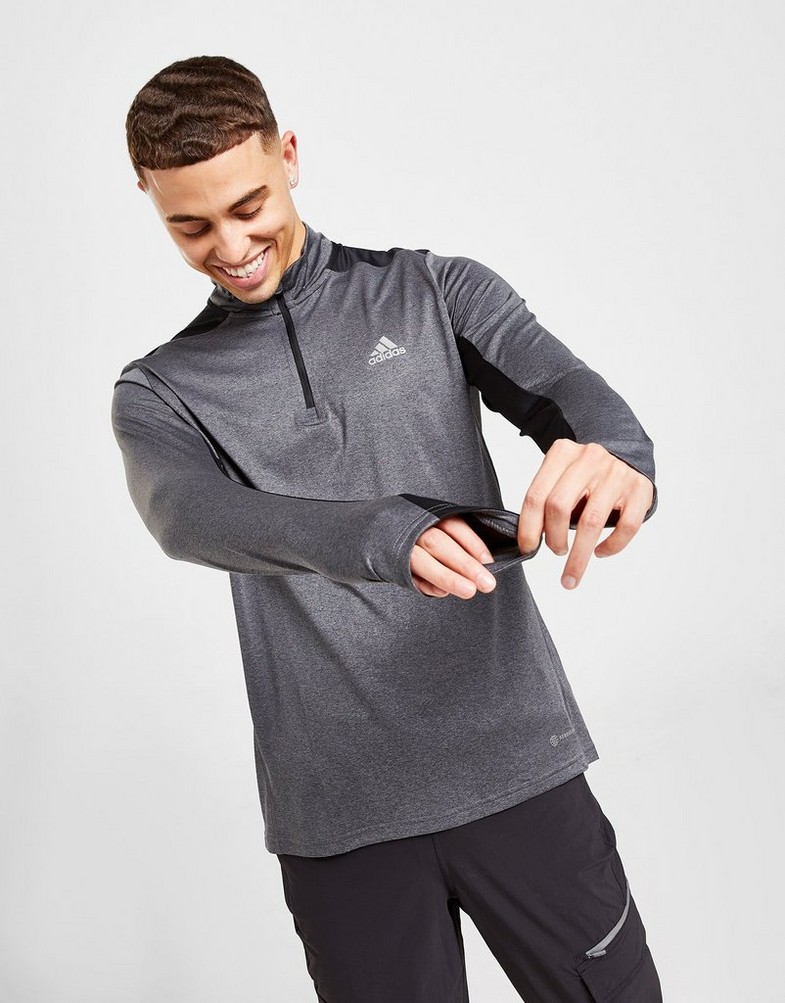 Koszulka, t-shirt męski ADIDAS DŁUGI RĘKAW TECH 1/2 ZIP TRACK TOP HI3498 Szary