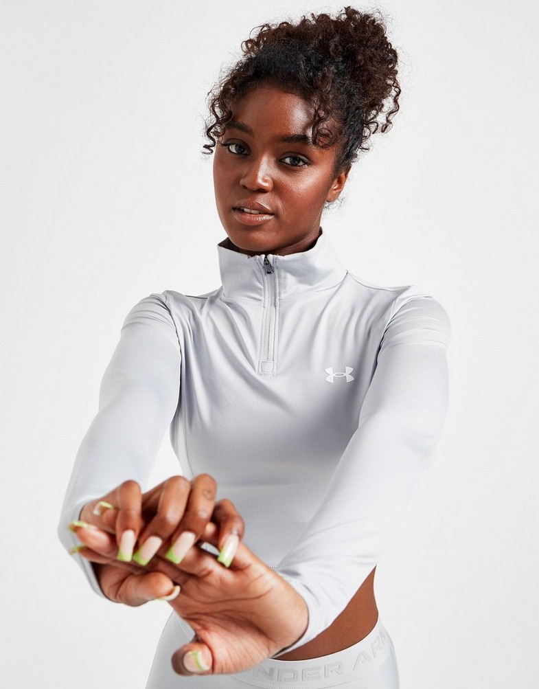 UNDER ARMOUR BEZRĘKAWNIK SHINE 1/4 ZIP CROP TOP 1371636-011 Szary