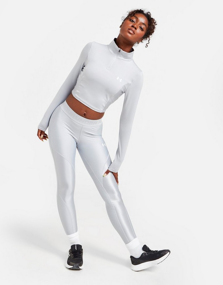 UNDER ARMOUR BEZRĘKAWNIK SHINE 1/4 ZIP CROP TOP 1371636-011 Szary