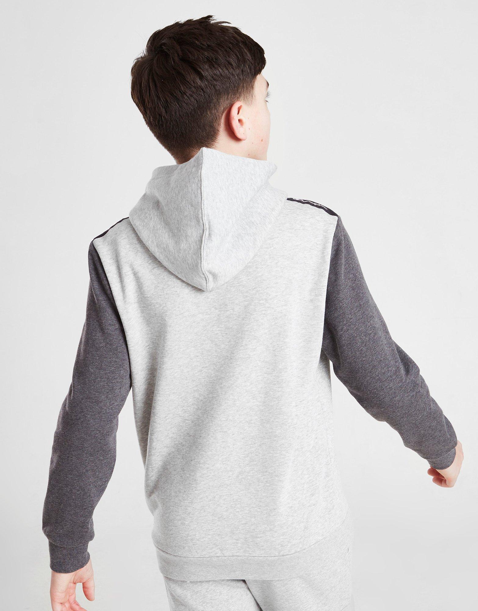 Detská mikina CHAMPION COLOUR BLOCK TAPE OVERHEAD HOODIE JUNIOR  306268EM006 Sivá