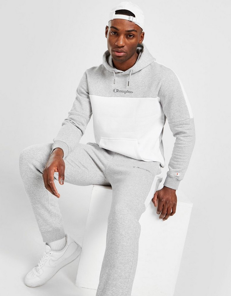 Bluza męska CHAMPION COLOUR BLOCK OVERHEAD HOODIE  218427EM006 Biały