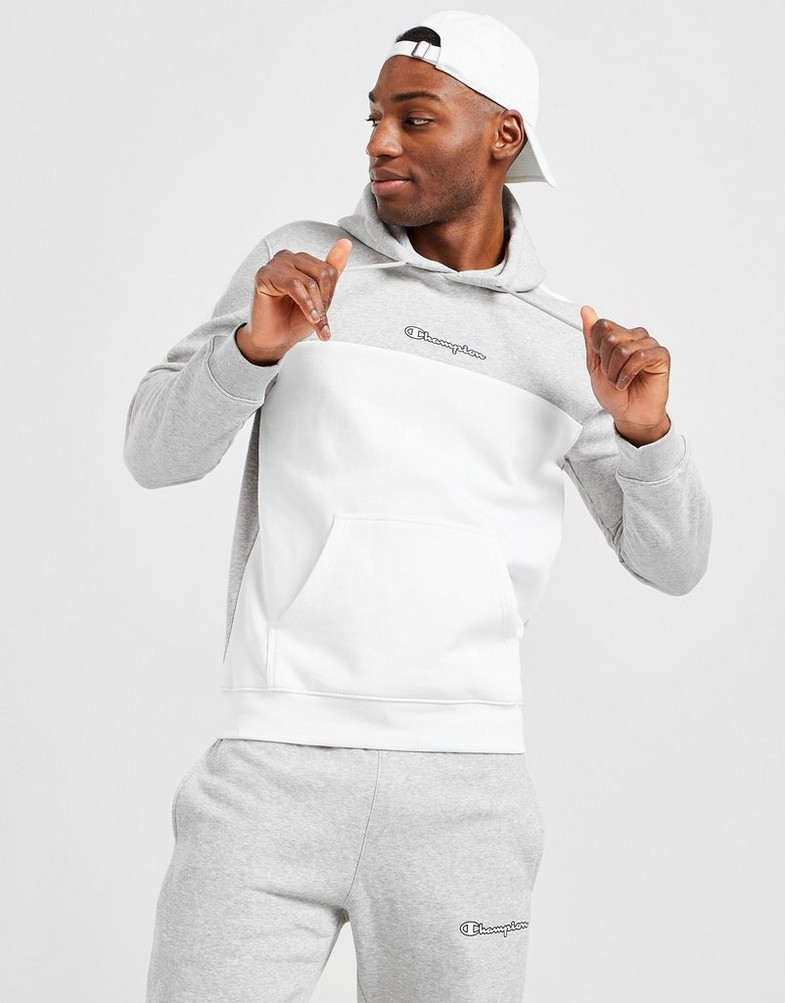 Bluza męska CHAMPION COLOUR BLOCK OVERHEAD HOODIE  218427EM006 Biały