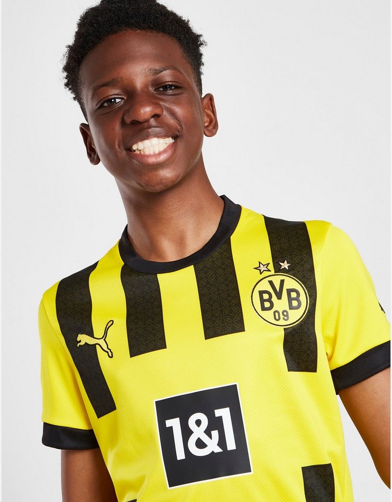 Komplet dresowy dziecięcy PUMA KOMPLET BORUSSIA DORTMUND 2022/23 HOME SHIRT JUNIOR 76589101 Złoty