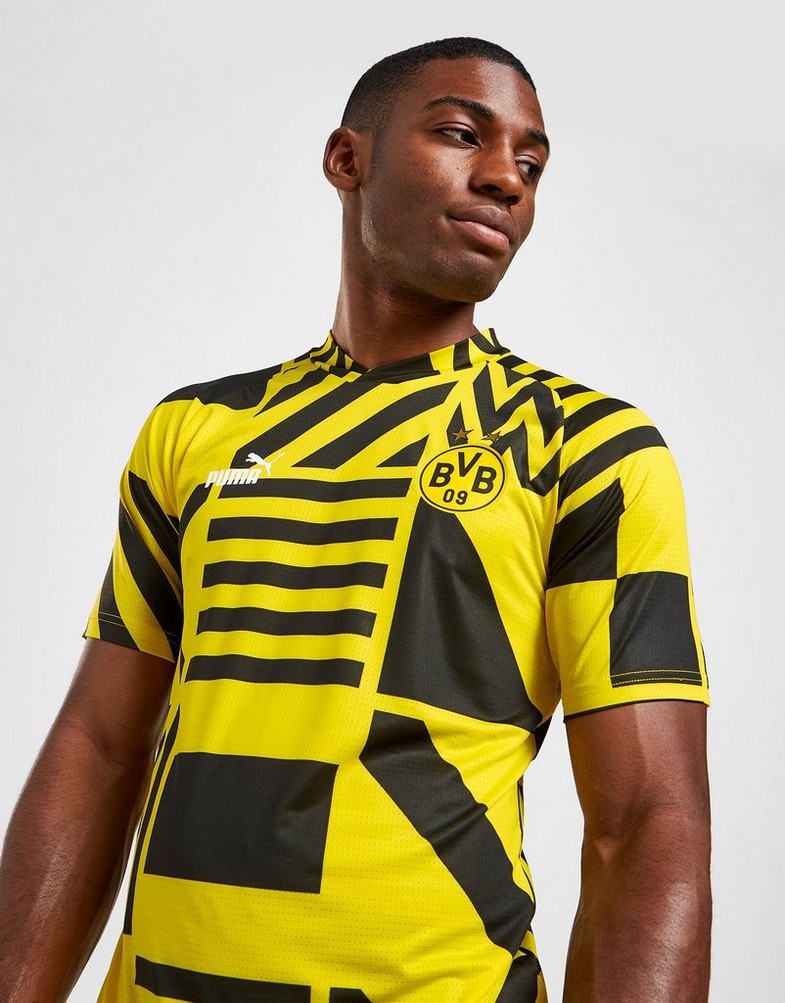 Koszulka, t-shirt męski PUMA KRÓTKI RĘKAW BORUSSIA DORTMUND PRE MATCH SHIRT 76765507 Złoty