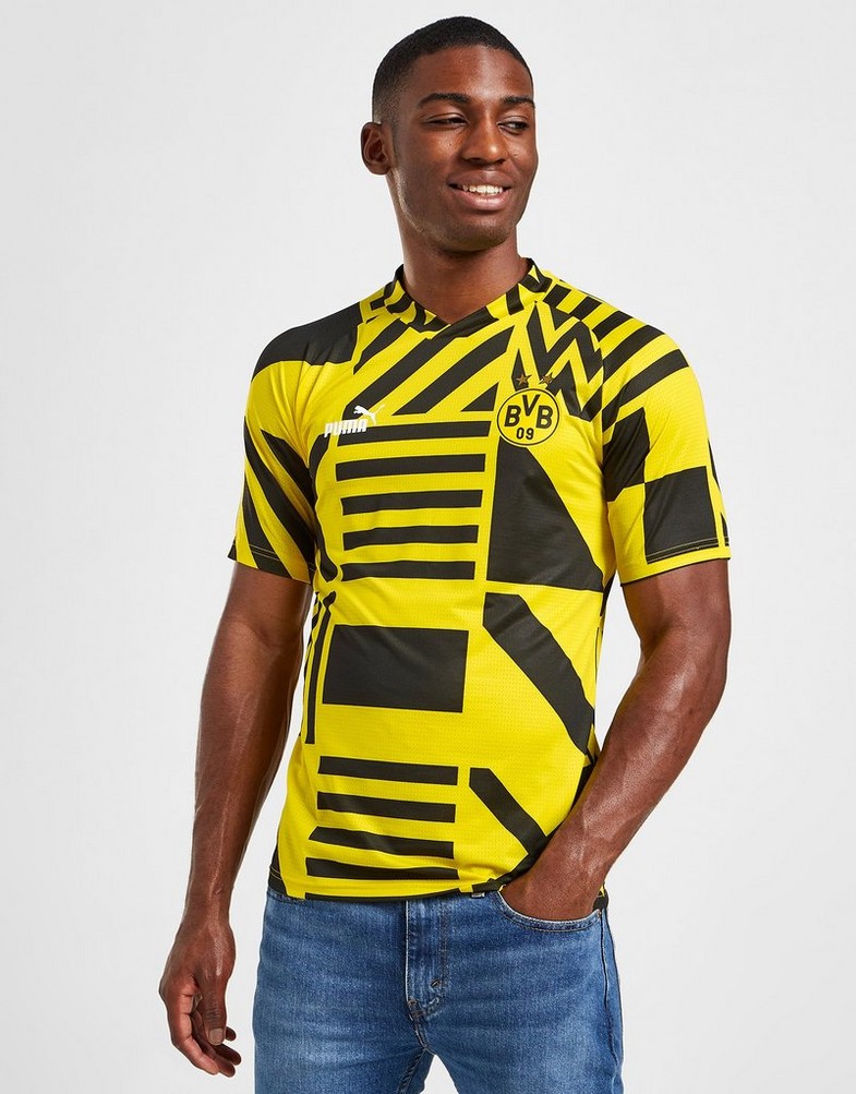 Koszulka, t-shirt męski PUMA KRÓTKI RĘKAW BORUSSIA DORTMUND PRE MATCH SHIRT 76765507 Złoty