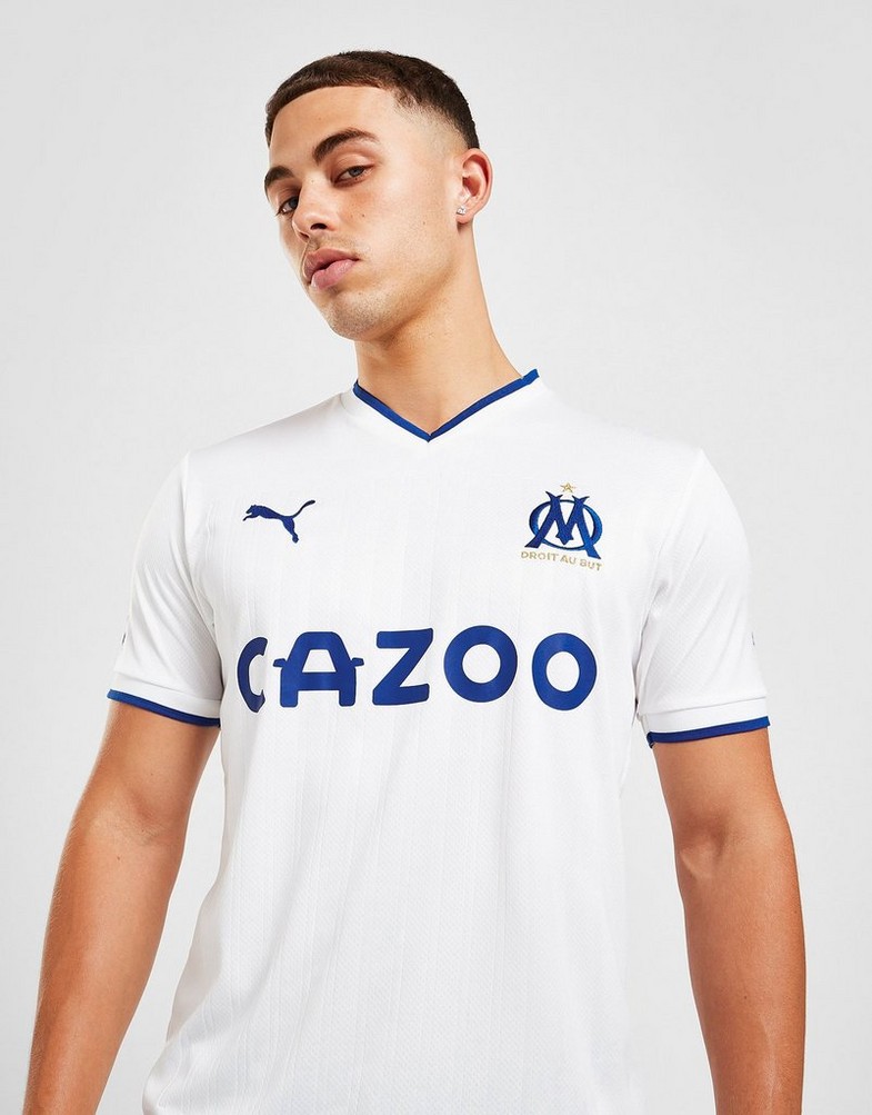 Koszulka, t-shirt męski PUMA KRÓTKI RĘKAW OLYMPIQUE MARSEILLE 2022/23 HOME SHIRT 76608501 Biały