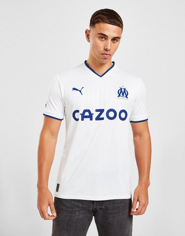 Koszulka, t-shirt męski PUMA KRÓTKI RĘKAW OLYMPIQUE MARSEILLE 2022/23 HOME SHIRT 76608501 Biały
