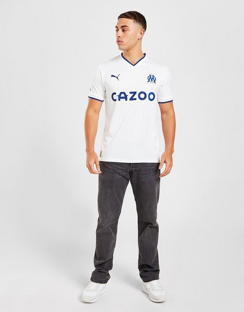 Koszulka, t-shirt męski PUMA KRÓTKI RĘKAW OLYMPIQUE MARSEILLE 2022/23 HOME SHIRT 76608501 Biały