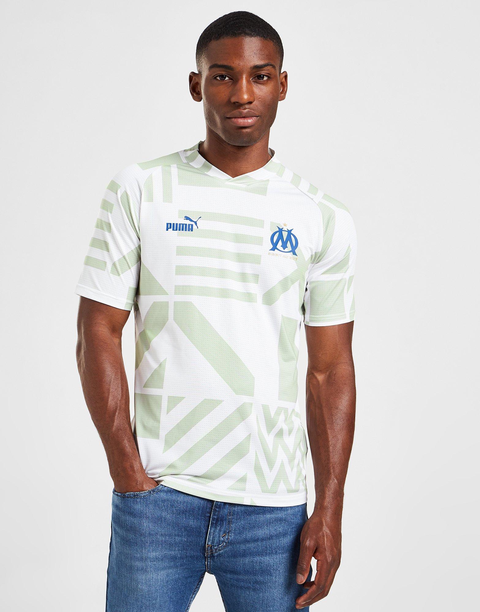 Koszulka, t-shirt męski PUMA KRÓTKI RĘKAW OLYMPIQUE MARSEILLE PRE-MATCH SHIRT 76726601 Biały