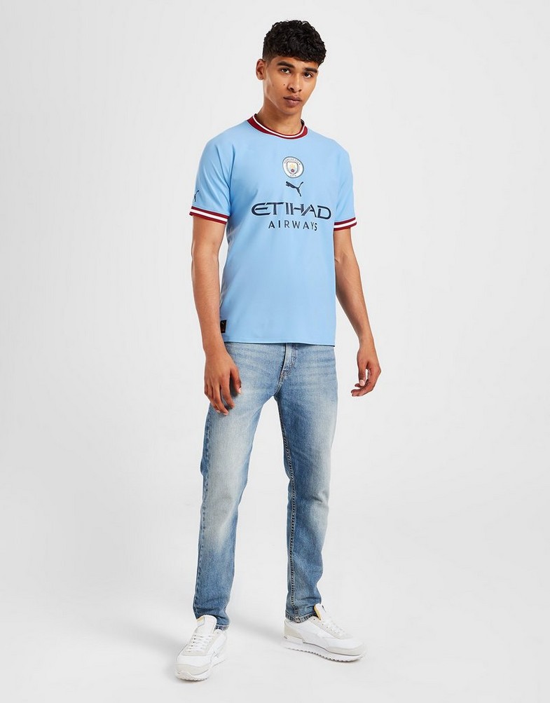Koszulka, t-shirt męski PUMA KRÓTKI RĘKAW MANCHESTER CITY FC 2022/23 MATCH HOME SHIRT 76570901 Niebieski