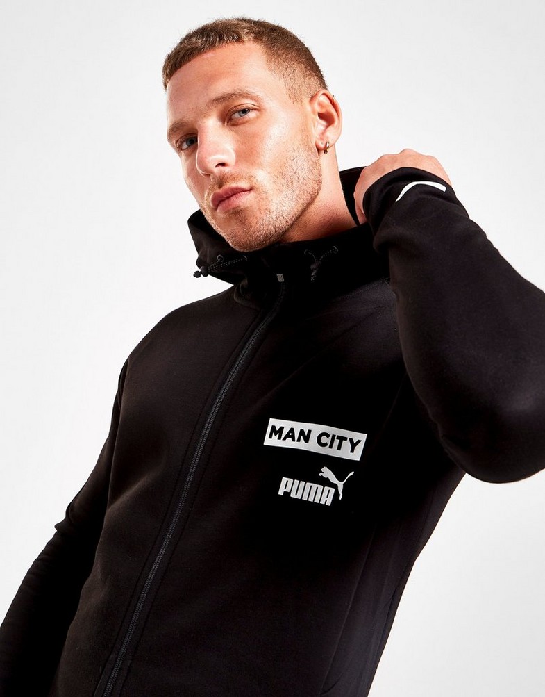 Koszulka, t-shirt męski PUMA KRÓTKI RĘKAW MANCHESTER CITY FC CASUALS HOODIE 76773716 Czarny