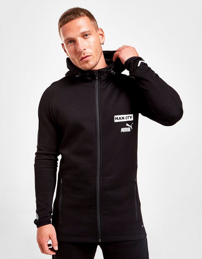 Koszulka, t-shirt męski PUMA KRÓTKI RĘKAW MANCHESTER CITY FC CASUALS HOODIE 76773716 Czarny