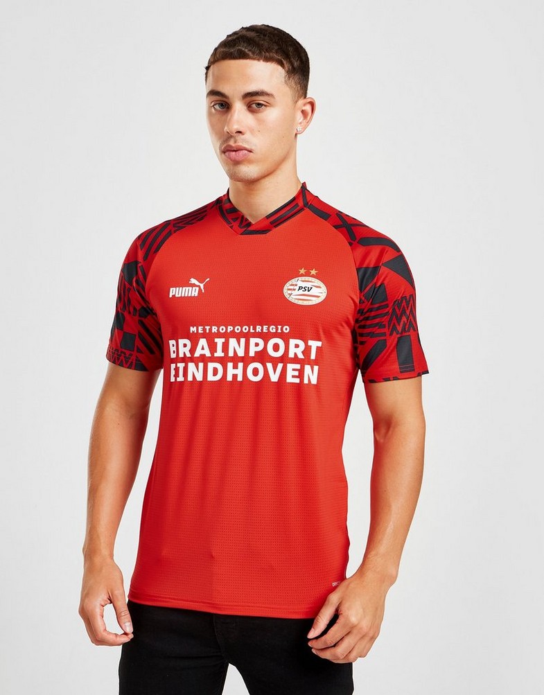 Koszulka, t-shirt męski PUMA KRÓTKI RĘKAW PSV EINDHOVEN PRE MATCH SHIRT 76744101 Czerwony