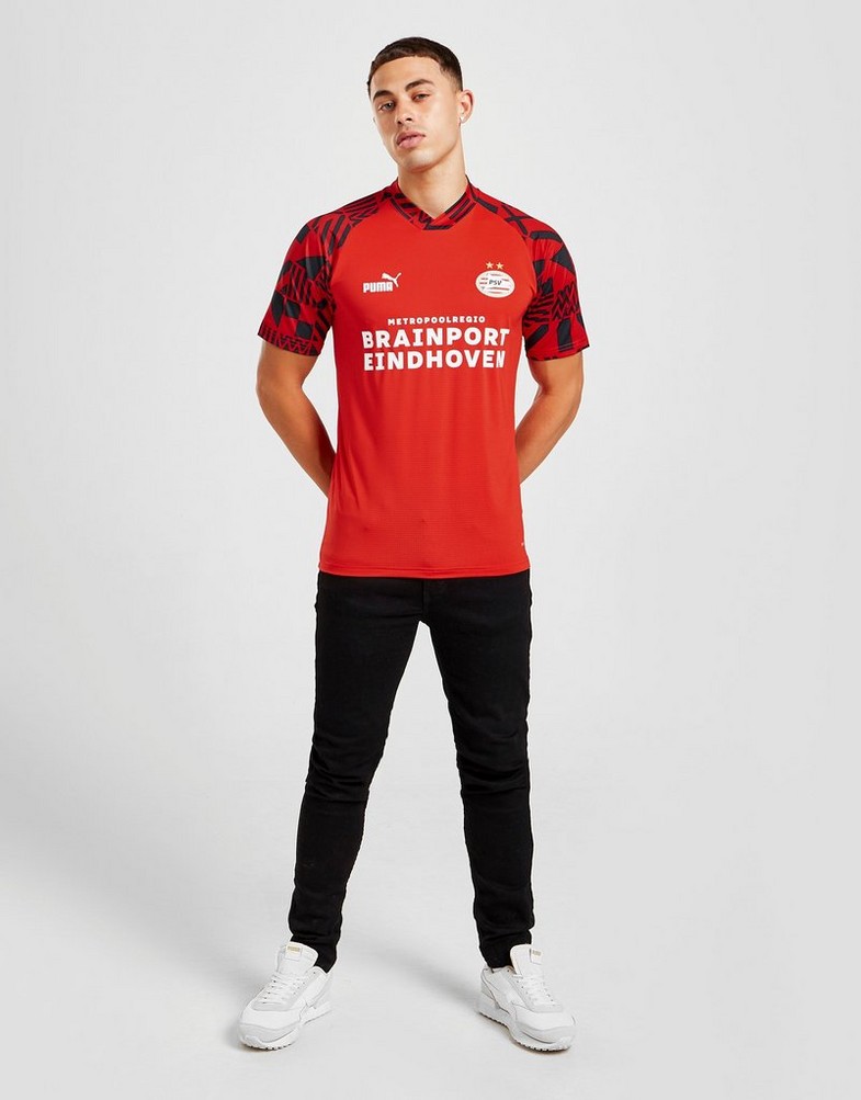 Koszulka, t-shirt męski PUMA KRÓTKI RĘKAW PSV EINDHOVEN PRE MATCH SHIRT 76744101 Czerwony