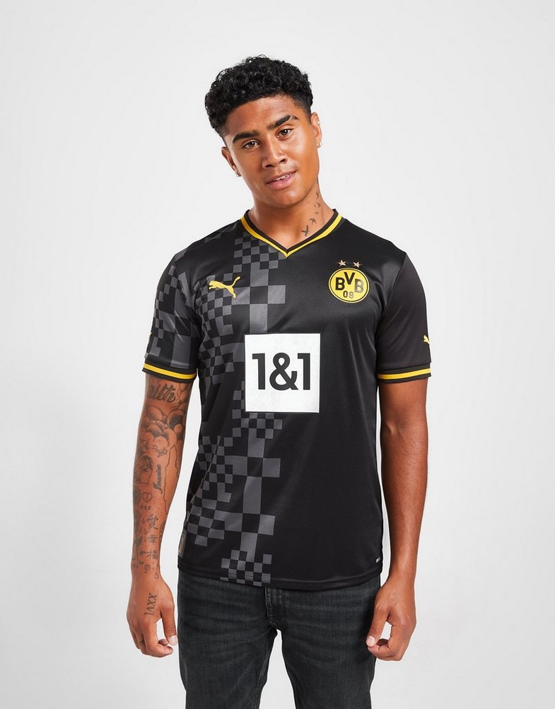 Koszulka, t-shirt męski PUMA KRÓTKI RĘKAW BORUSSIA DORTMUND 2022/23 AWAY SHIRT 76588402 Czarny
