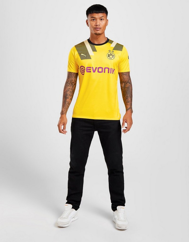 Koszulka, t-shirt męski PUMA KRÓTKI RĘKAW BORUSSIA DORTMUND 2022/23 CUP SHIRT 76588501 Złoty