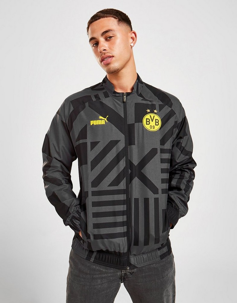 Koszulka, t-shirt męski PUMA KRÓTKI RĘKAW BORUSSIA DORTMUND PRE-MATCH JACKET 76765702 Czarny